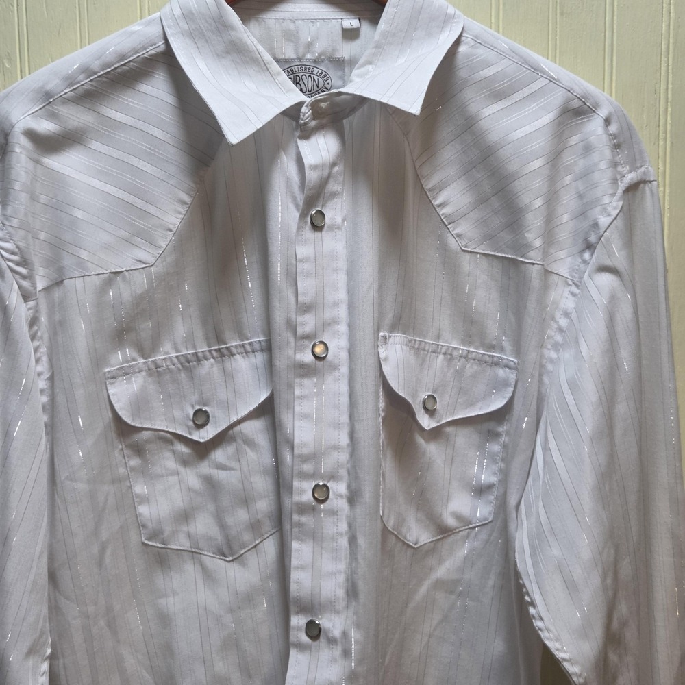 Gibson Trading Company Shirt Mens Large White Stripe Long Sleeve Western Snap